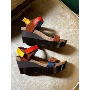 Naot Miracle Platform Sandals Comfort Orange Brown Gold sz 8 Strappy Cute Shoes
